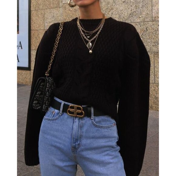 Women’s Gold/black Leather Belts For Jeans Dresses Fashion Gold Buckle Belt - Picture 2 of 3